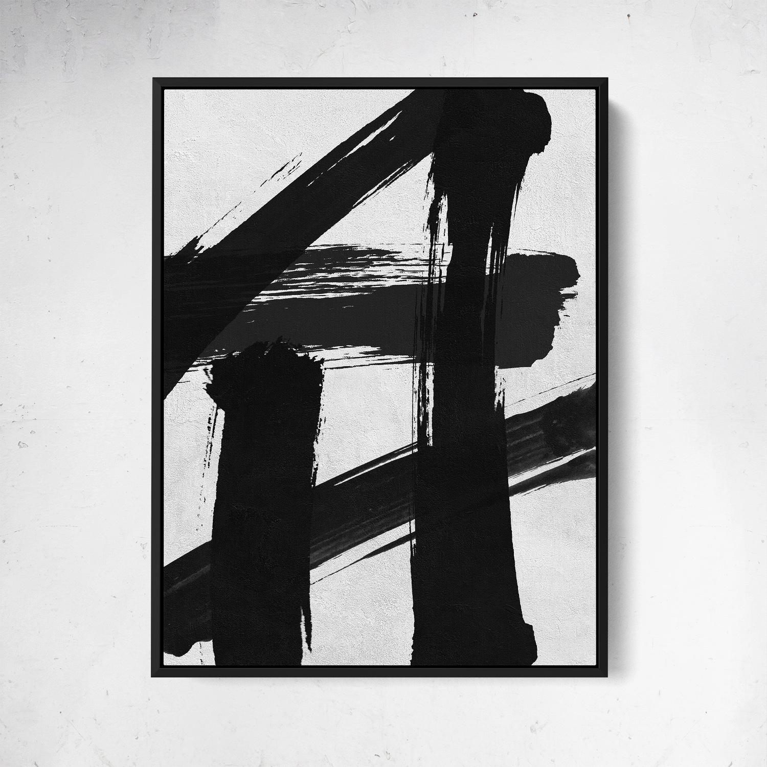 Black & White Paint Brush Strokes #1 Modern Abstract Wall Art
