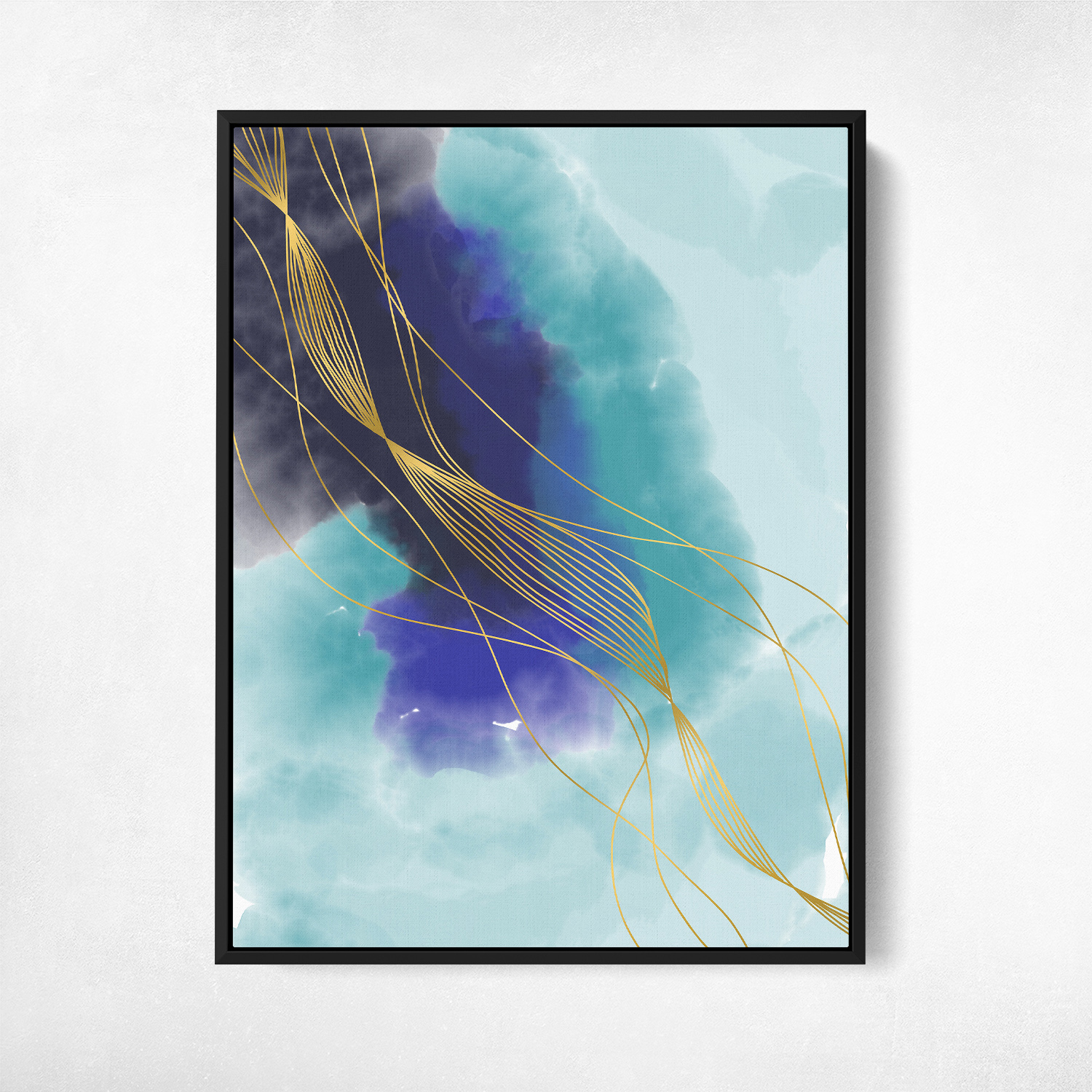 Apogean Modern Abstract Watercolor Blue Teal Turquoise Gold Wall Art